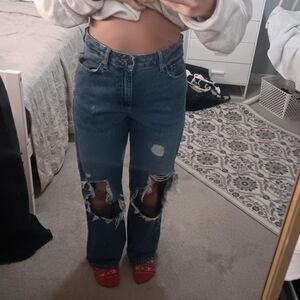 Forever 21 Blue Distressed Straight Leg Jeans